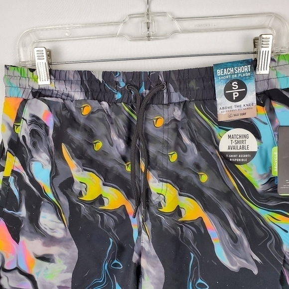 360 Surf Mens Beach Short Black w/ Colored Pattern Recycled Poly Choose Size - Picture 2 of 12